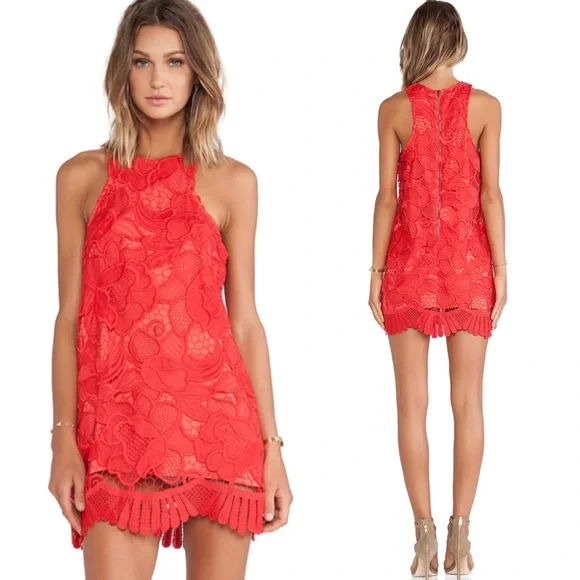 knee length dresses for ladies Coral Rose Lace Dress main image 1